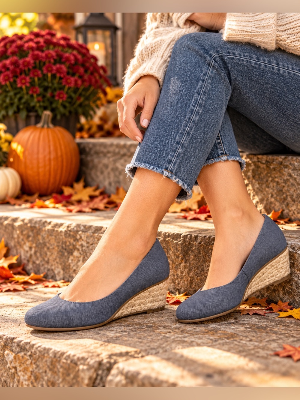 Dr. Scholl’s Blue Fabric Espadrille Wedge Pumps Size 6.5M